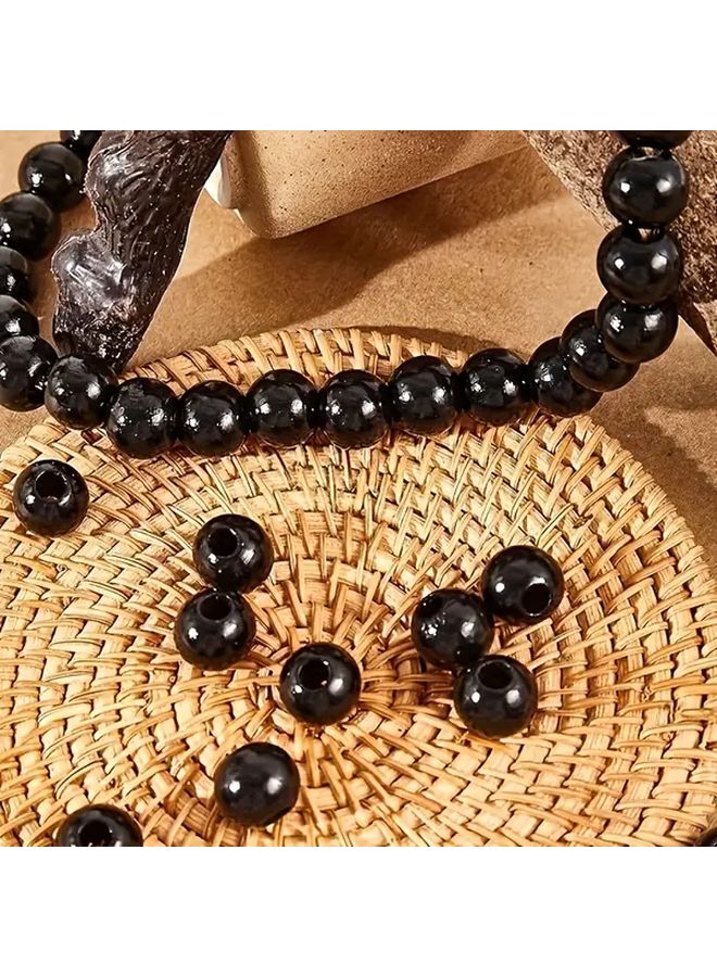 خرز المكراميه الخشبي الأسود الطبيعي ١٢ مم ثقب كبير ١٠٠ قطعة خرز للصناعات اليدوية ديكور المنزل - Image 3